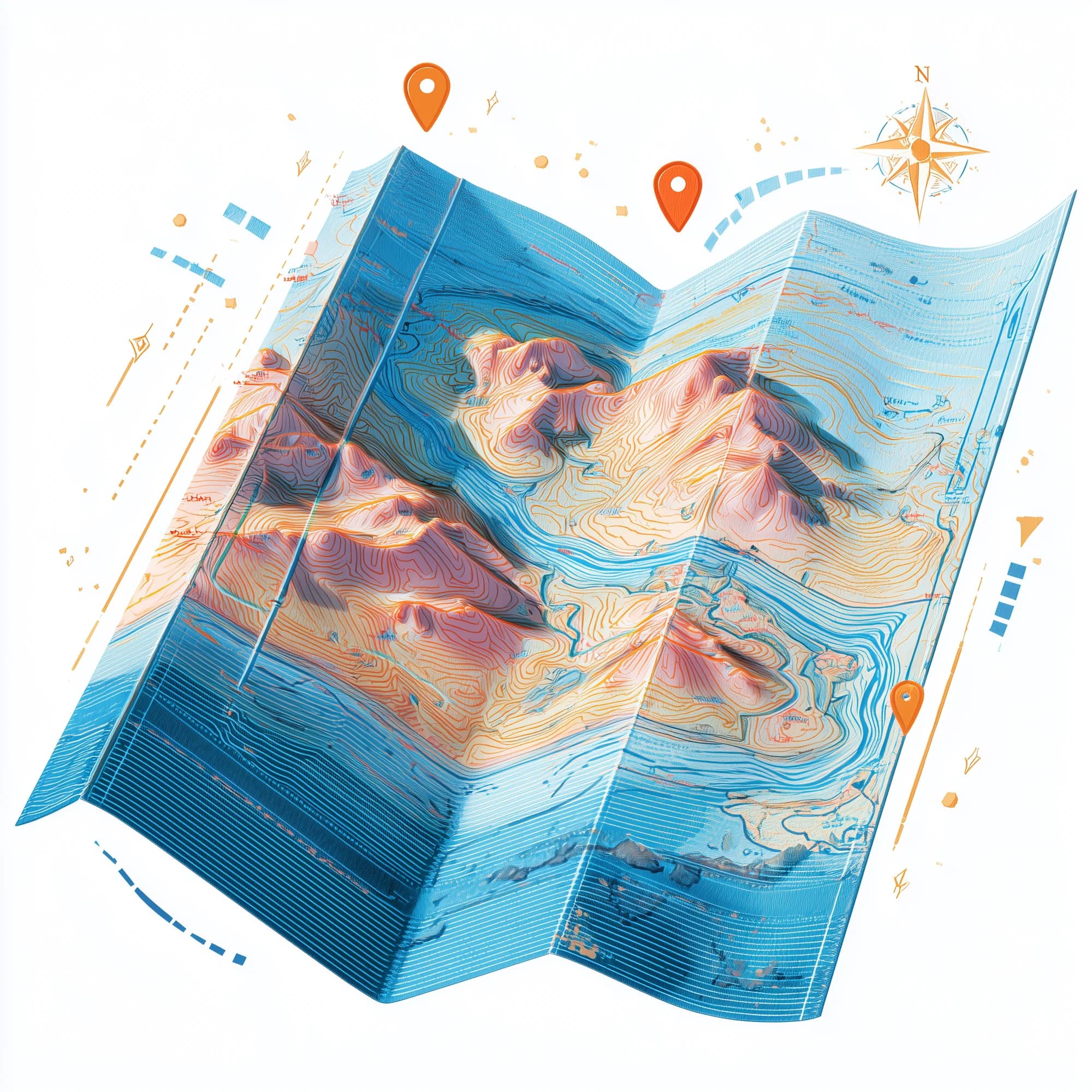 Navigation map showing complex terrain with multiple paths